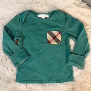 Burberry Kids Green Long Sleeve Shirt With Plaid Pocket Detail 12 Month